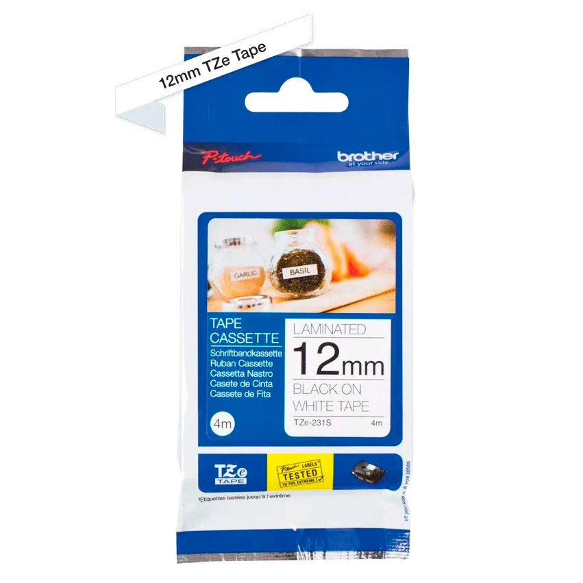 Картридж brother tze 231s с лентой 12 мм х 4 м, пластик, черный шрифт