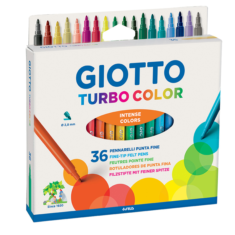 Набор фломастеров цветных Giotto Turbo Color, на водной основе, 2.8 мм, 36 цветов