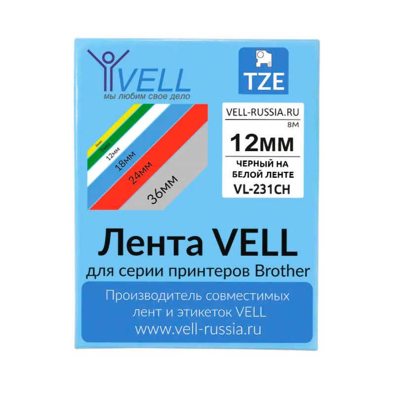 Картридж Vell VL-231CH с лентой 12 мм х 8 м, пластик, черный шрифт