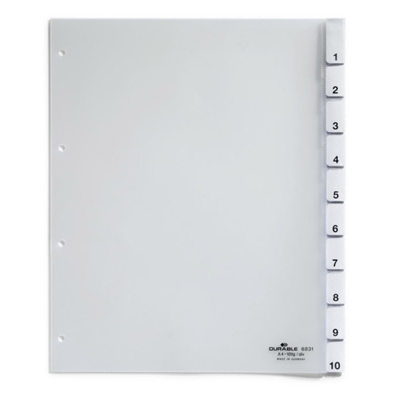 Разделитель Durable, 1-10, А4, особо широкий, на 10 разделов, перфорация, пластик