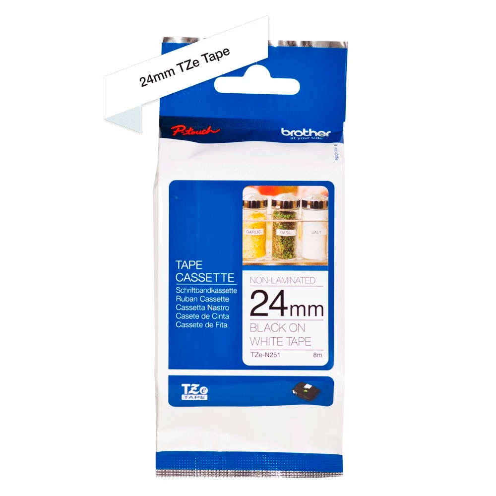 Картридж brother tze-n251 с лентой 24 мм х 8 м, пластик, черный шрифт