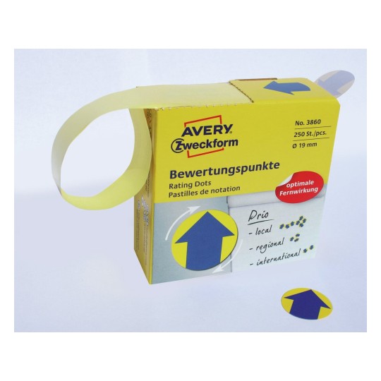 Этикетки точки круглые самоклеящиеся Avery Zweckform, стрелка, d-19 мм, 250 штук, 1 рулон, диспенсер