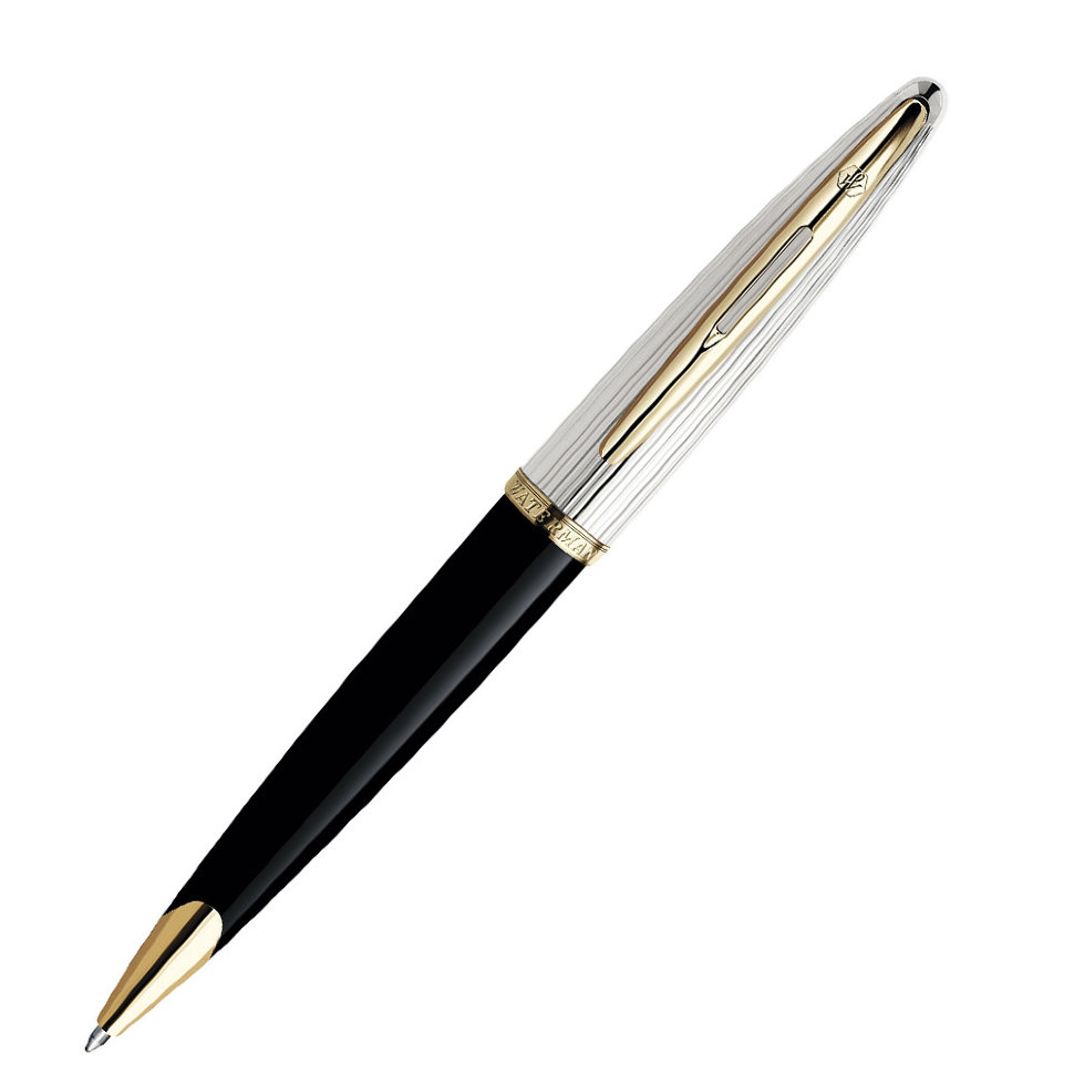 Ручка шариковая Waterman Carene Deluxe Black GT, толщина линии M, позолота 23К, серебро