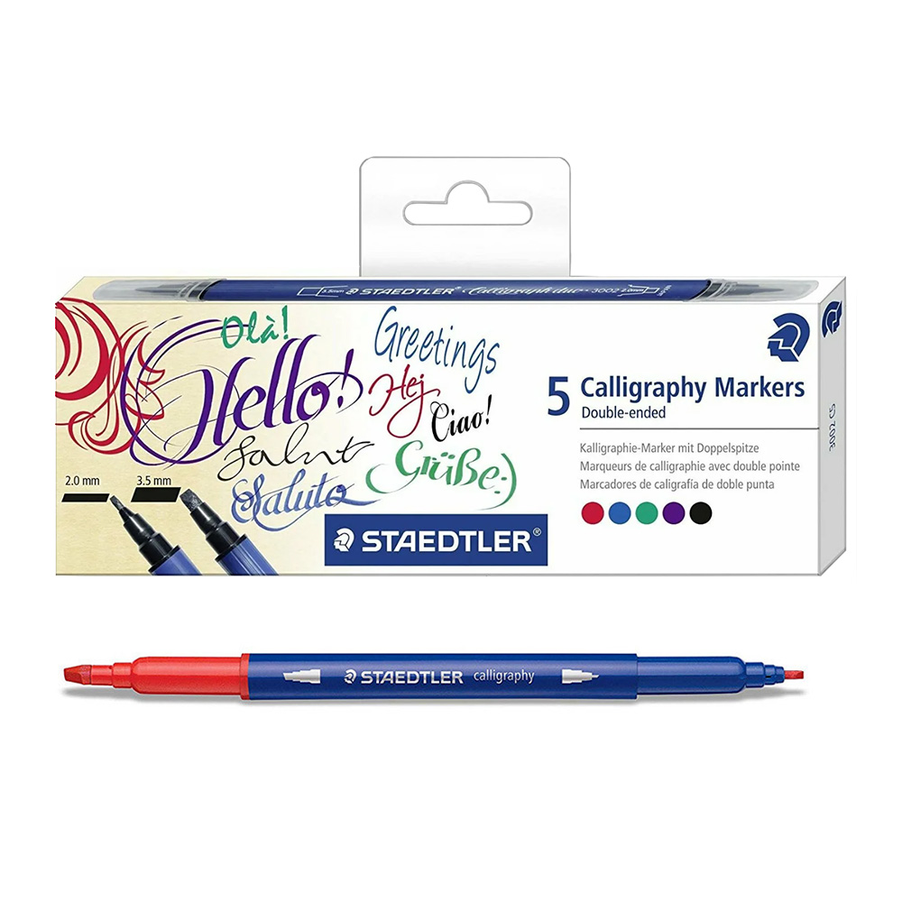 Набор каллиграфических маркеров Staedtler, двухсторонние, 2 мм и 3.5 мм, 5 цветов