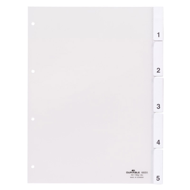 Разделитель Durable, 1-5, А4, впаяные табуляторы, на 5 разделов, перфорация, пластик