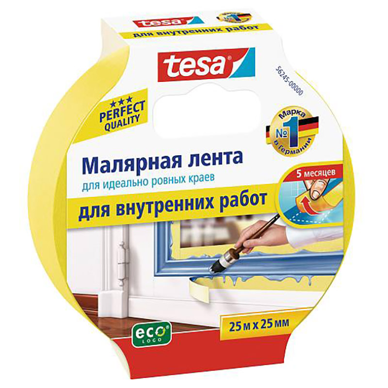 Лента малярная для четких краев и внутренних работ tesa, 25 м x 25 мм